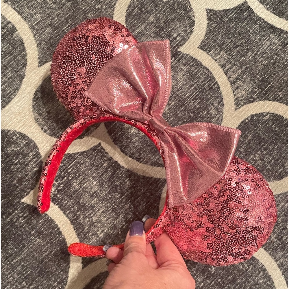NEW Pink sequin metallic bow Minnie Mouse Ears
